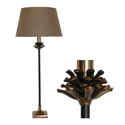 Pinecone Lamp in Antique Brass and Black + Drum Shade