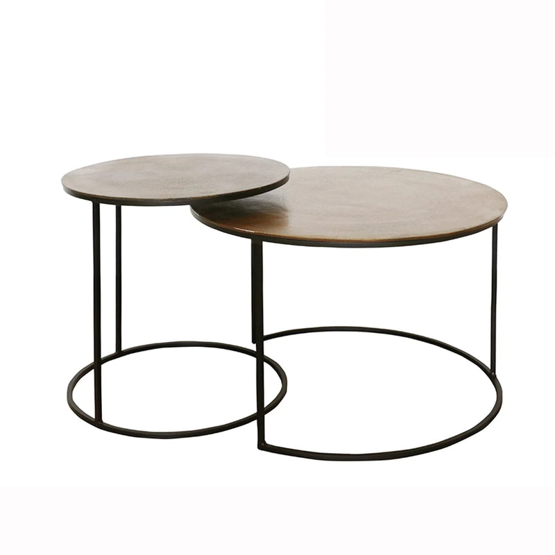 New York Round Nested Tables in Antiqued Brass Finish w/ Black Legs