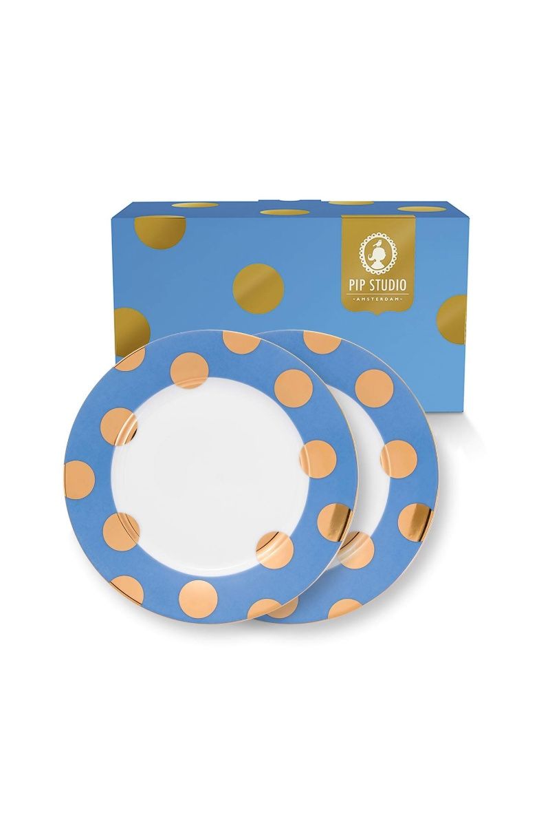 Plates Dot Delight Light Blue/Gold 2 Set