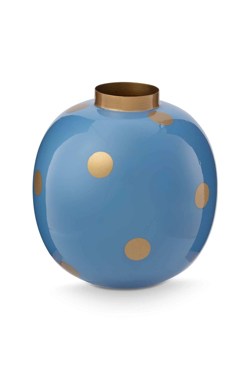 Vase Metal Dots Light Blue/Gold