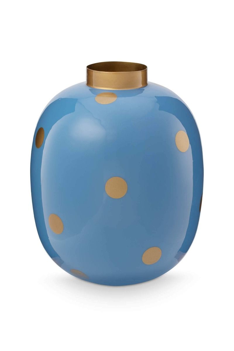 Vase Metal Dots Light Blue/Gold