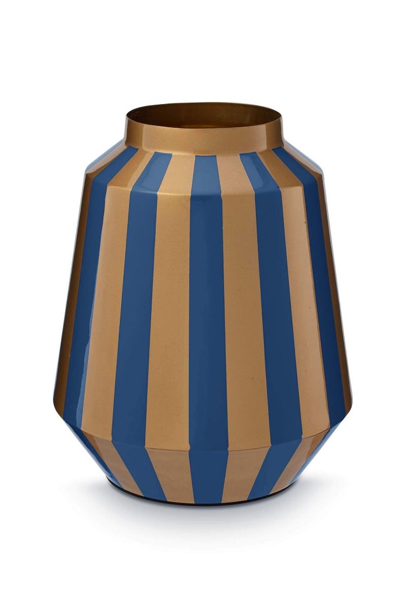 Vase Metal Stripes Navy/Gold 29cm