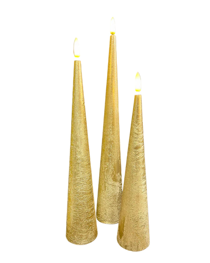 Cone Candle With Timer 25cm Gold