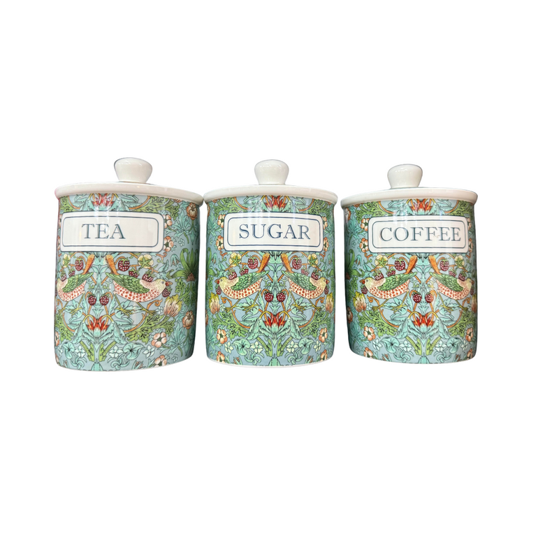 Strawberry Thief Aqua Cannisters