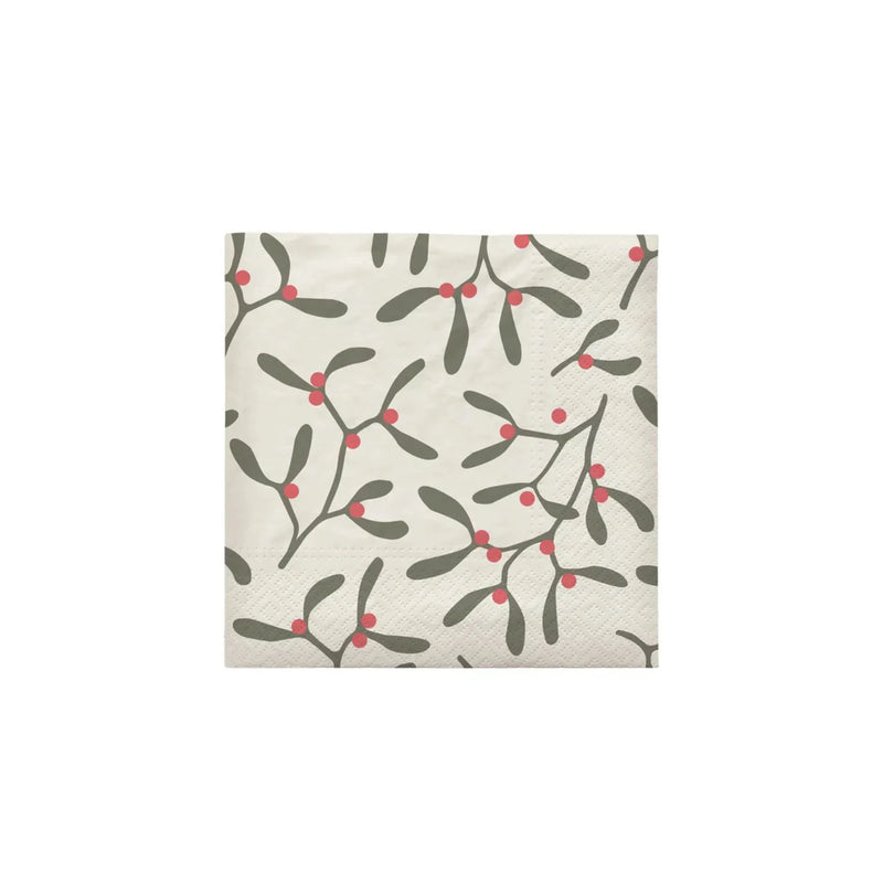 BROSTE Christmas Mistletoe Paper Napkin - Red/Grape Leaf Green