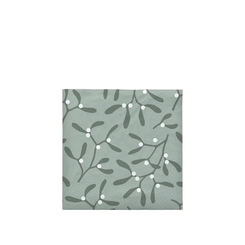 BROSTE Christmas Mistletoe Paper Napkin - White/Grape Leaf Green