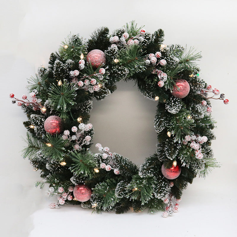 Wreath Bauble/Berry Frosted with Lights 60cm