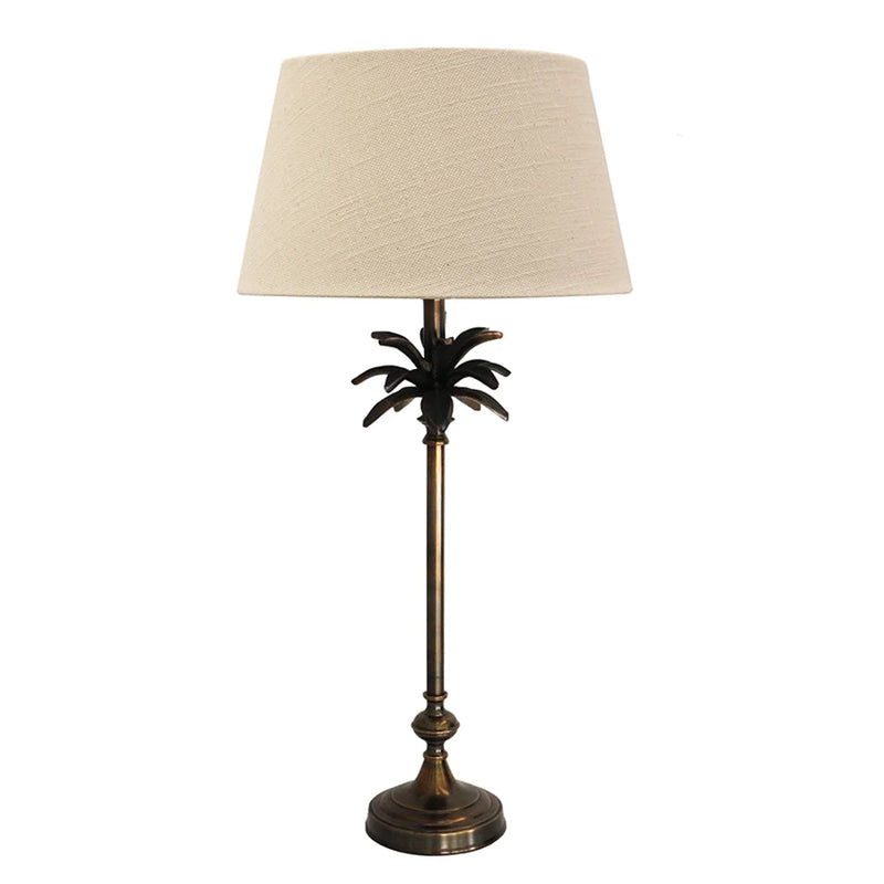 Caribbean Antique Brass Finish Lamp & Beige Linen Shade