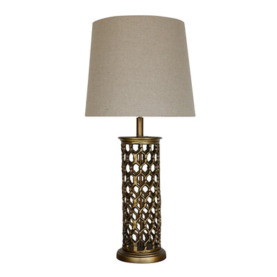 Honeycomb Lamp Antique Brass + Flax Basket Drum Shade