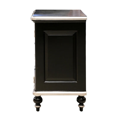 Ripple Front Mahogany Bedside in Black & Silver Leaf Detail