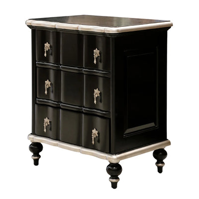 Ripple Front Mahogany Bedside in Black & Silver Leaf Detail