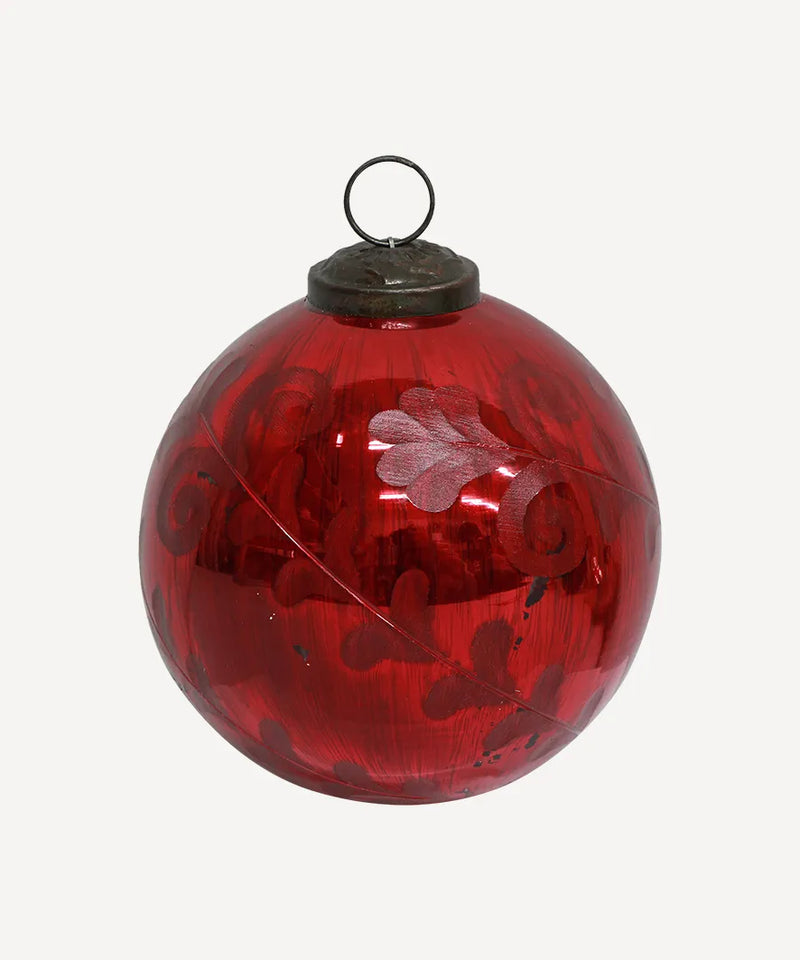 Ruby Red Etched Hanging Ball