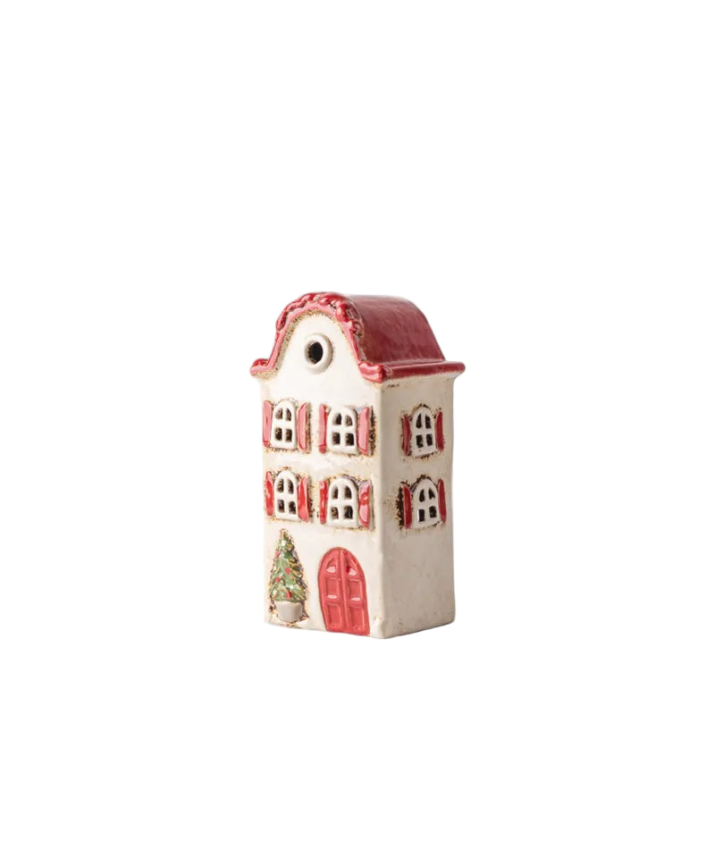 Alsace Tea Light Christmas Villa Stone with Red Shutters