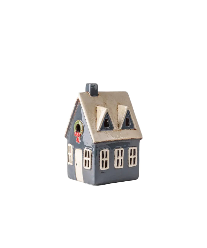 Alsace Tea Light Navy Cottage with Wreath