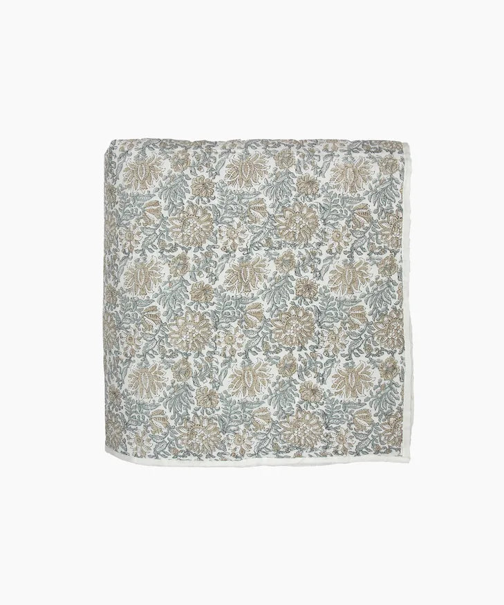 Athena Handblock Blue/Natural Coverlet Large + x2 Pillowshams