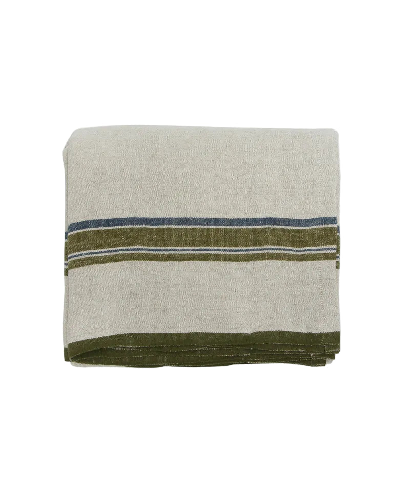 Green Selvedge Stripe Linen Tablecloth