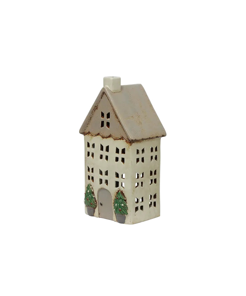 Christmas Tea Light House Stone with Pots Medium