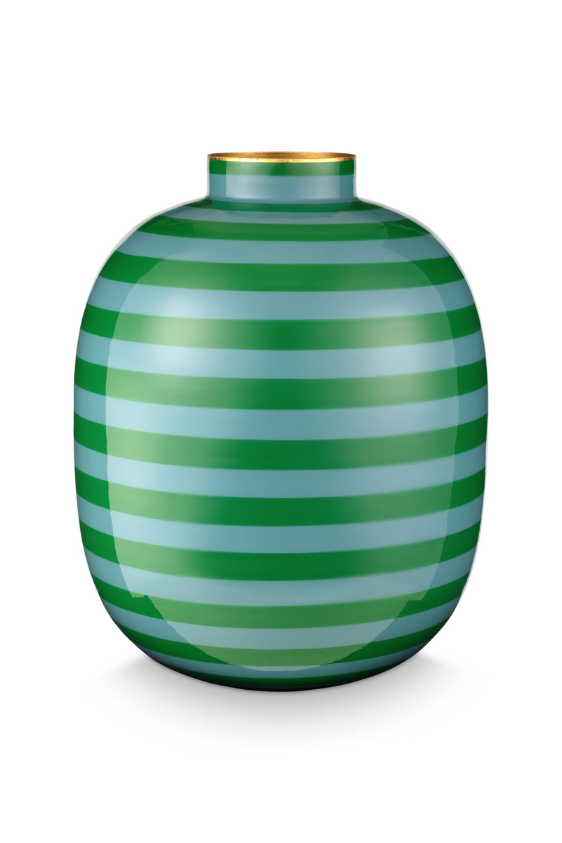 Vase Metal Green/Blue Stripe 32cm