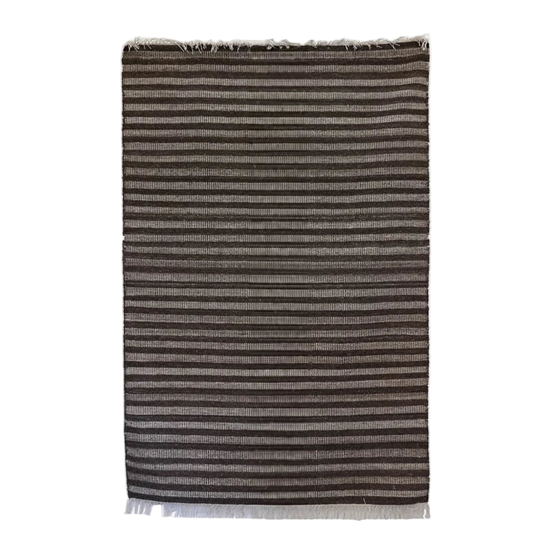 Wool Striped Chocolate Ecru Rug 1.8 x 1.2m