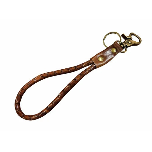Leather Rope Key Ring Tan & Brass