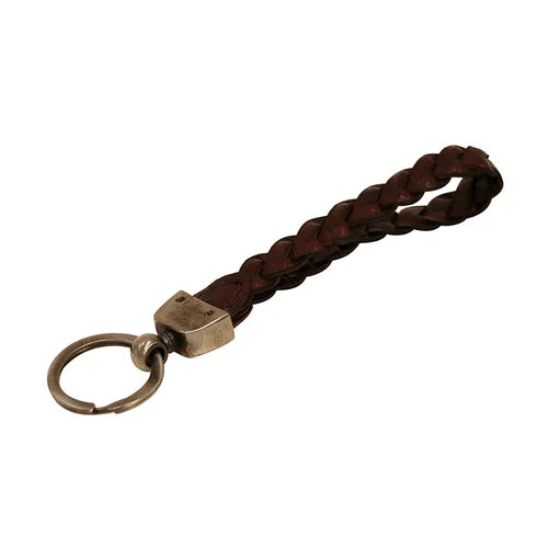 Leather Key Ring Dark Walnut & Silver