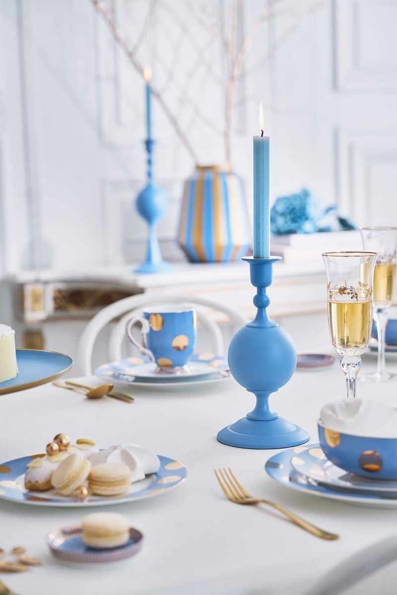 Candle Holder Metal Sphere Matt Light Blue