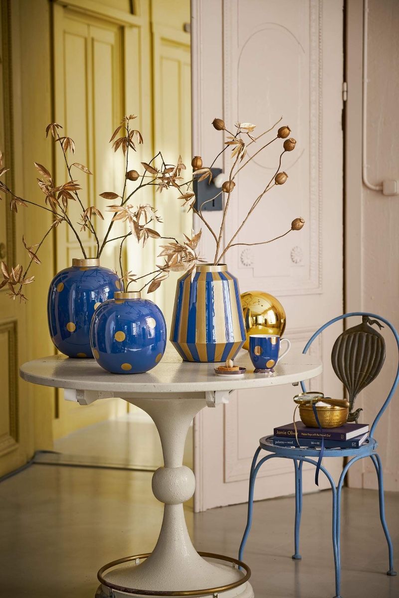 Vase Metal Stripes Navy/Gold 29cm