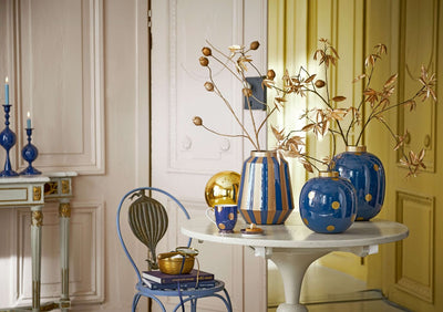 Vase Metal Stripes Navy/Gold 29cm