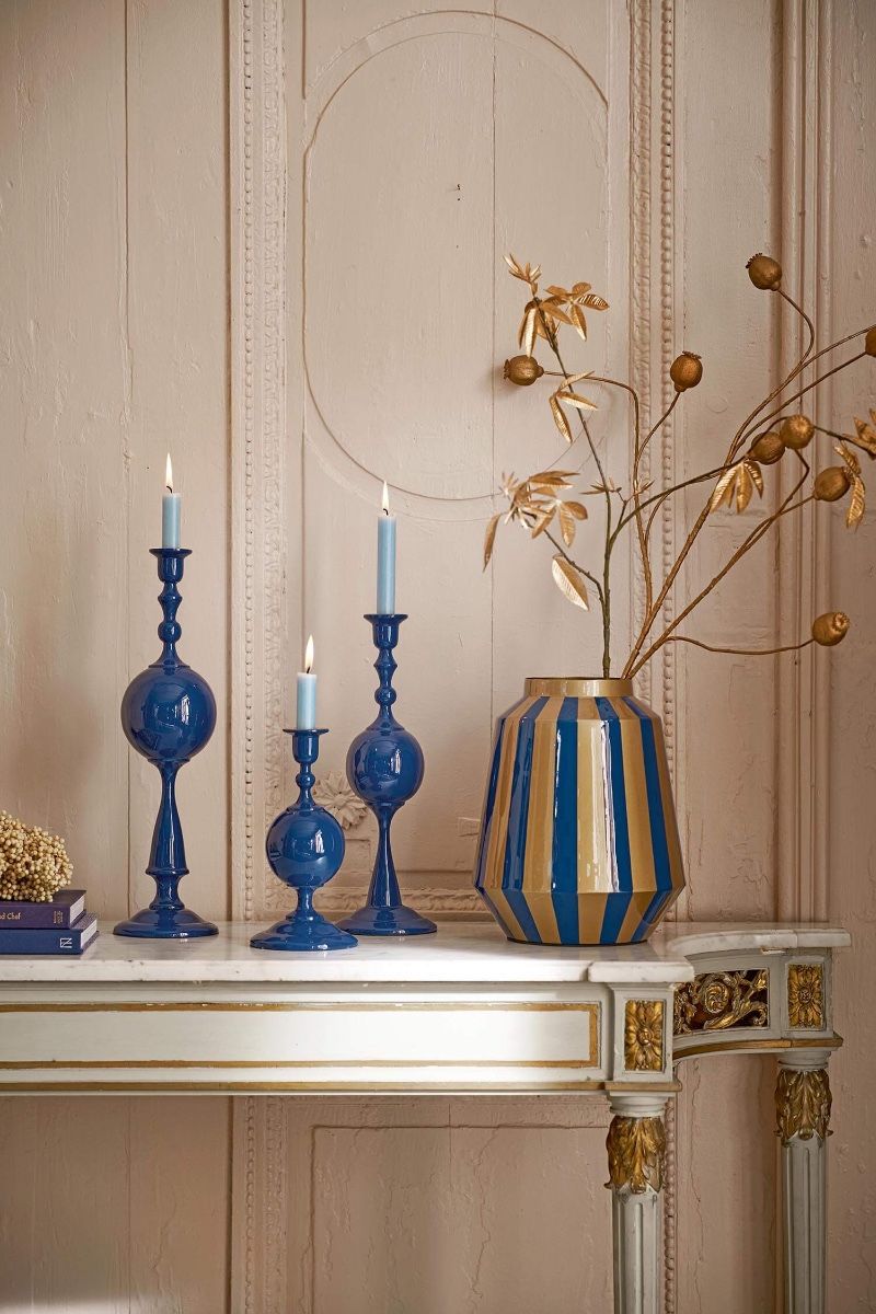 Candle Holder Metal Sphere Navy