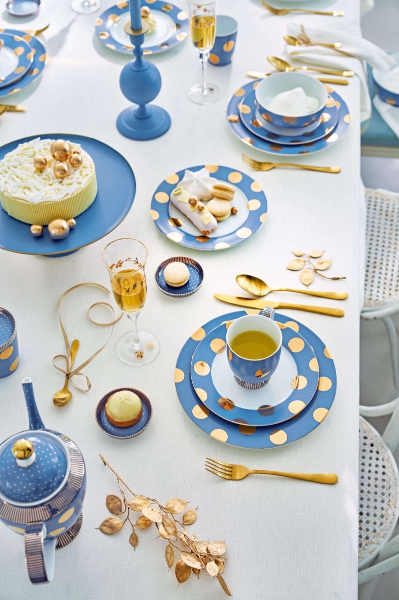 Plates Dot Delight Light Blue/Gold 2 Set