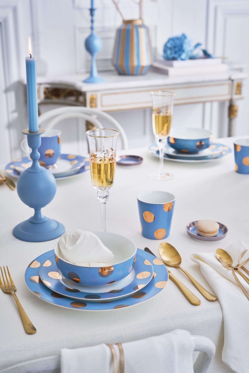 Plates Dot Delight Light Blue/Gold 2 Set