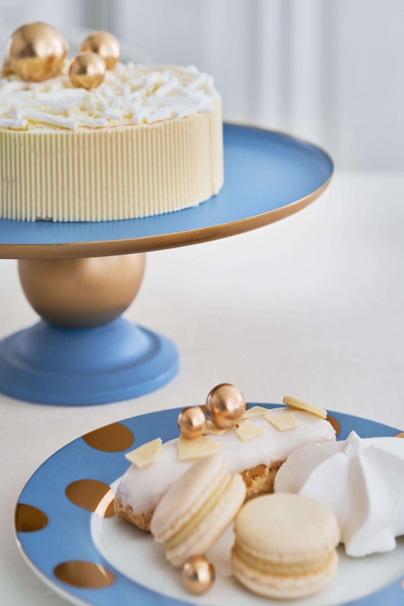 Tray metal Sphere Light Blue Gold 32x12.5cm