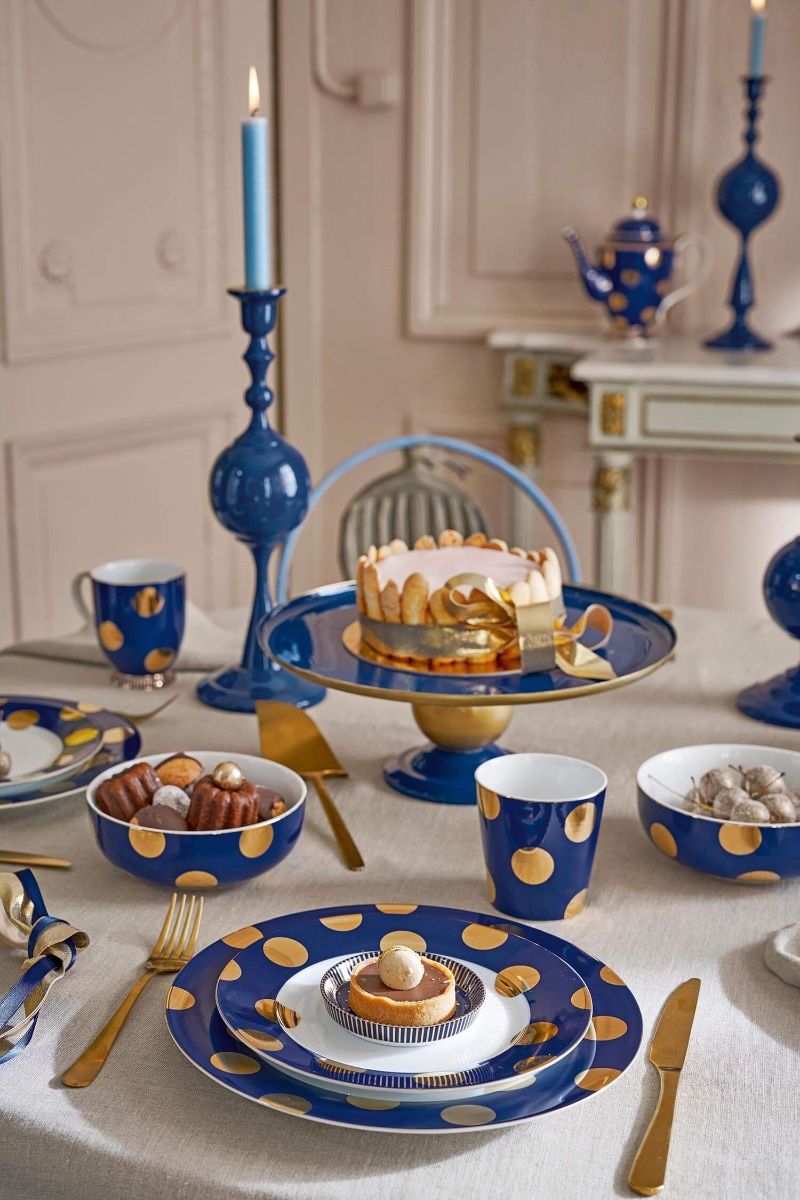 Plates Dot Delight Navy/Gold 2 Set