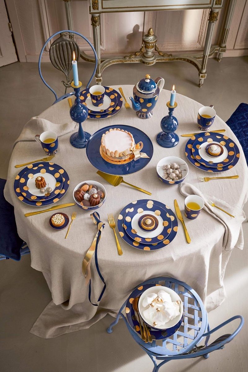 Plates Dot Delight Navy/Gold 2 Set