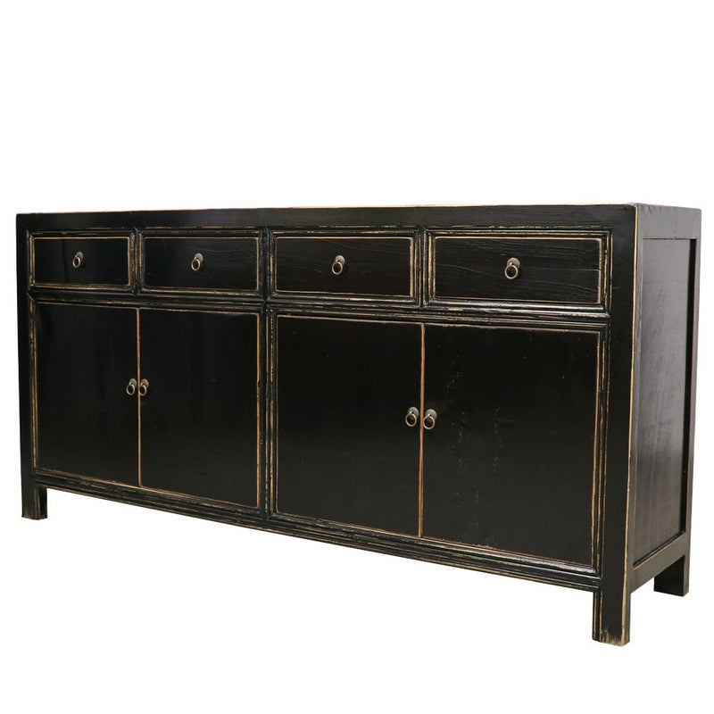 Oriental Painted 4 Door Sideboard Vintage Black
