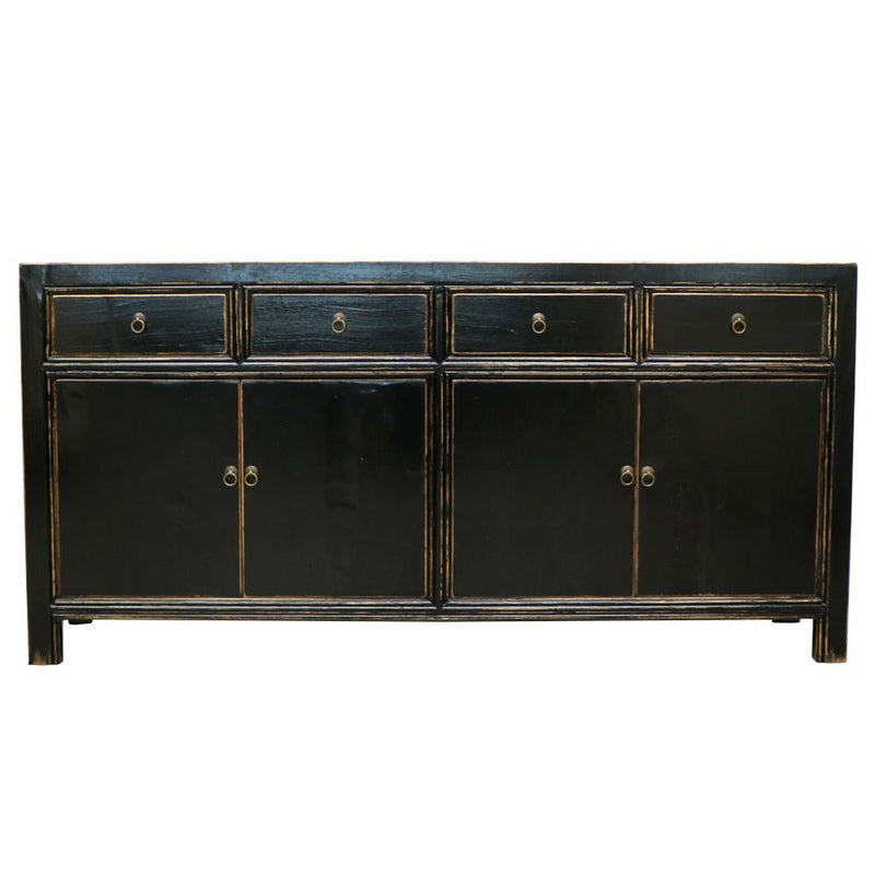 Oriental Painted 4 Door Sideboard Vintage Black