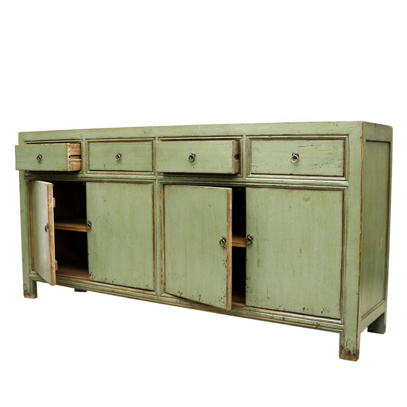 Oriental Painted 4 Door Sideboard Vintage Green