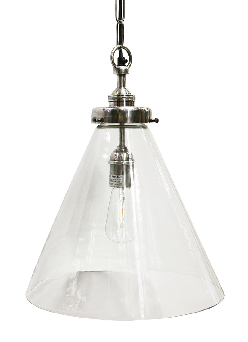 Glass Hanging Lamp Pewter Style
