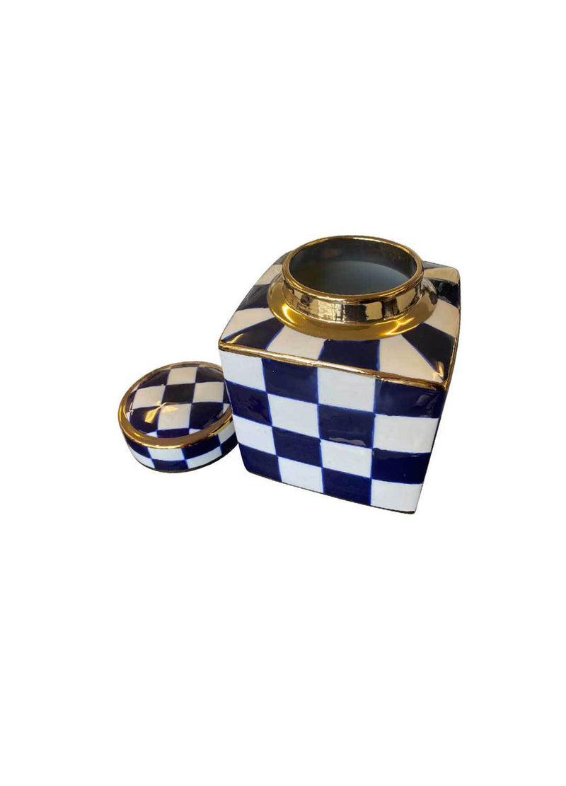 Checked Design Vase with Lid