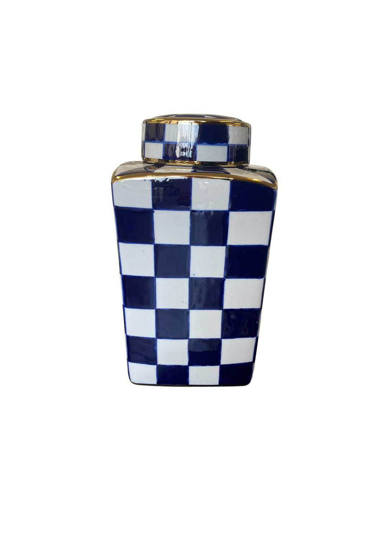 Checked Design Vase with Lid