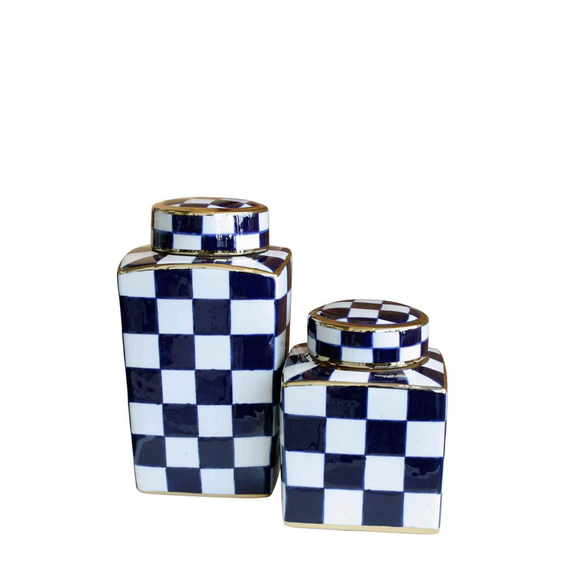 Checked Design Vase with Lid