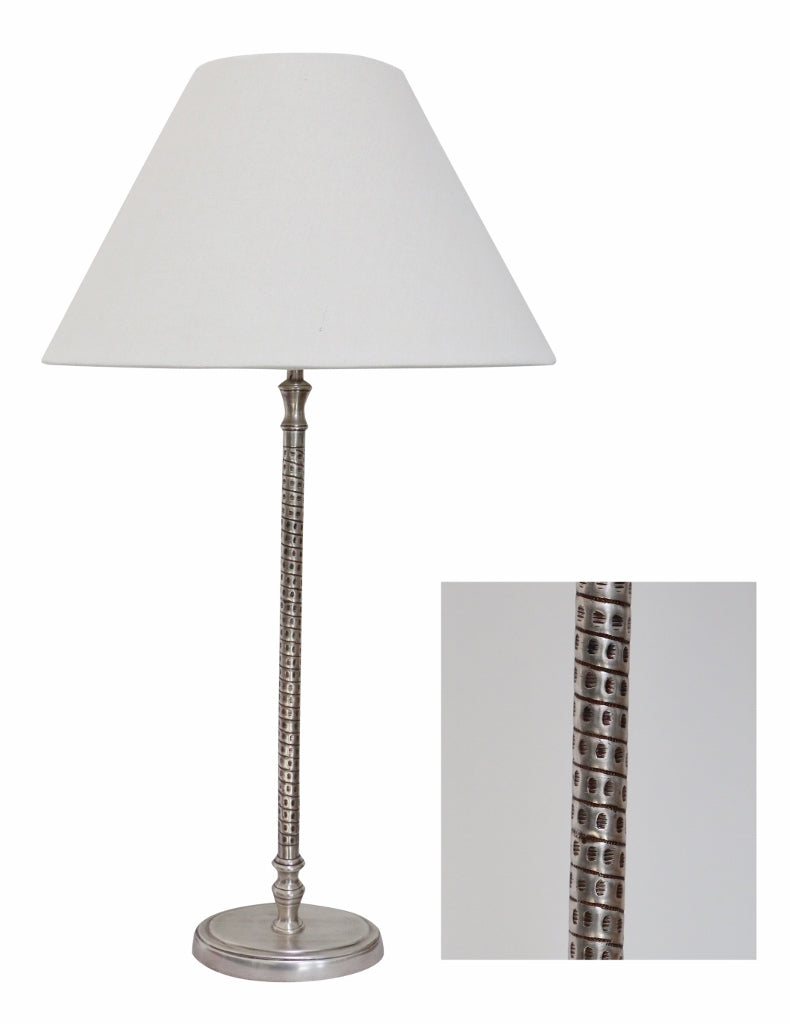Etched Stem Lamp Antique Silver & Shade