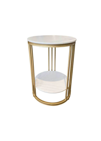 2 Tier Round Marble Look Side Table