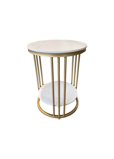 2 Tier Round Marble Look Side Table