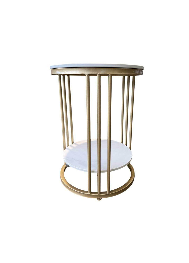 2 Tier Round Marble Look Side Table