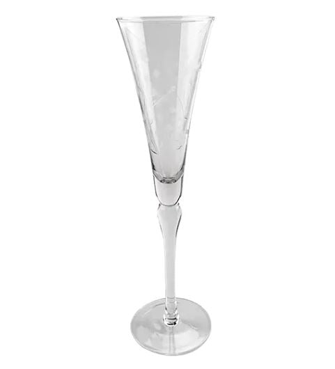 Floral Etched Champagne Glass Clear 4 Set