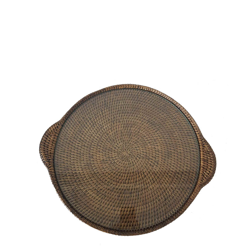 Tan Round Cheese Tray with Glass