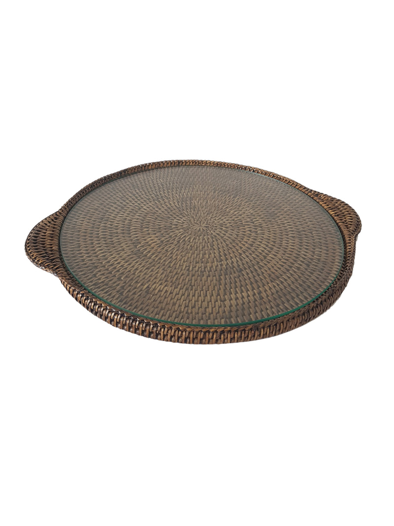 Tan Round Cheese Tray with Glass