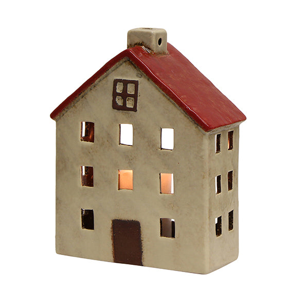 Wide Chalet Tea Light House Red White