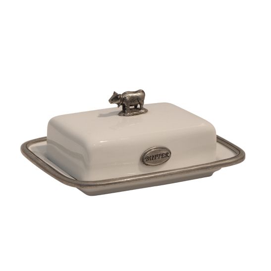 Porcelain & Pewter Butter Dish